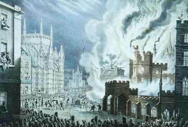 The Houses of Parliament on Fire Oil Painting by William Heath