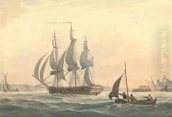 Royal Navy making sail out of Plymouth and passing the Citadel Oil Painting by William Heath