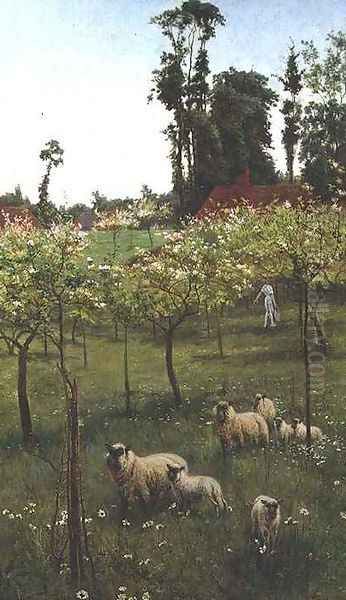 Sheep in an Orchard Oil Painting by Alice Mary Havers