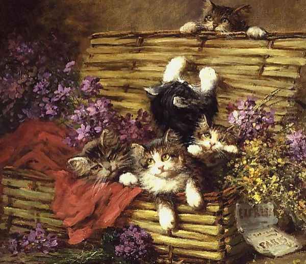 Kittens at Play Oil Painting by Leon Charles Huber