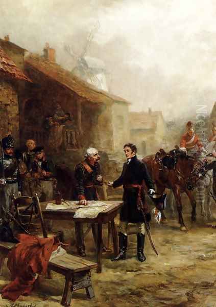 Wellington And Blucher Meeting Before The Battle Of Waterloo Oil Painting by Robert Alexander Hillingford