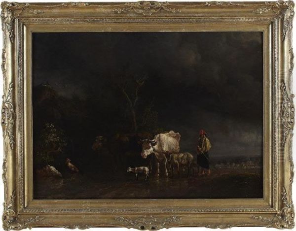 A Wooded Landscape With Shepherd Boy And Animals Oil Painting by Jan Both