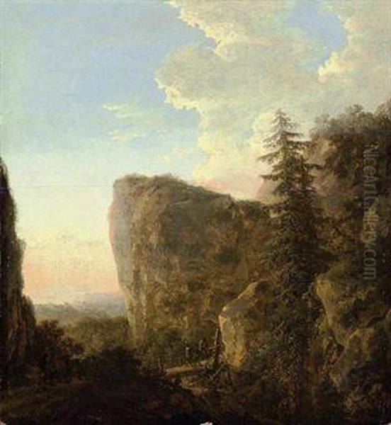 An Italianate Landscape With A Muleteer And Travellers On Amountain Track Oil Painting by Jan Both