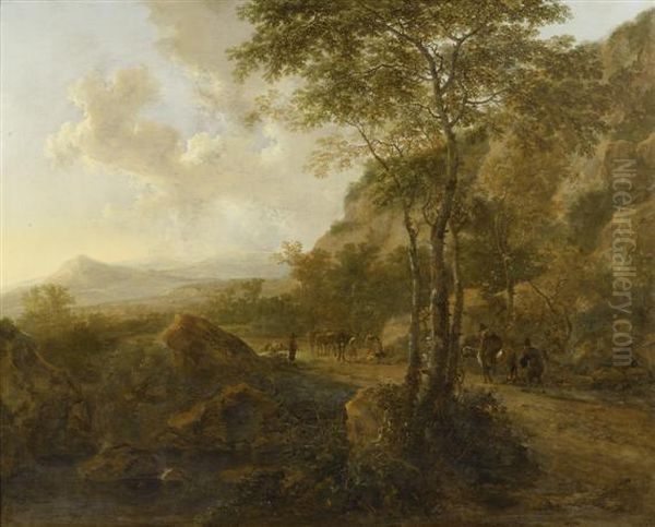 Italian Landscape With Figures Oil Painting by Jan Both