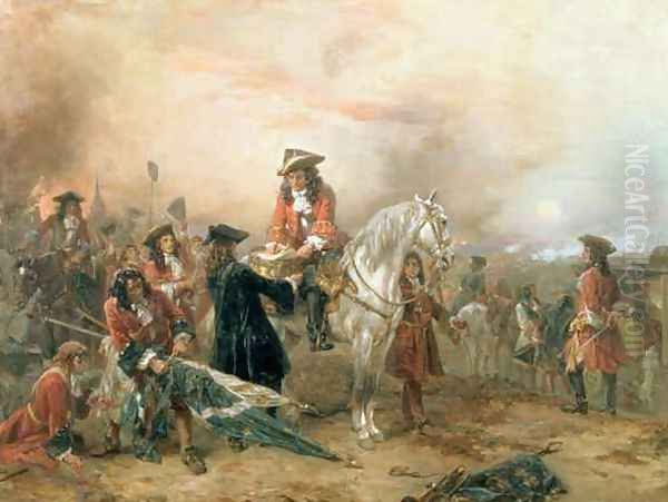 The Duke of Marlborough 1650-1722 signing the Despatch at Blenheim Oil Painting by Robert Alexander Hillingford