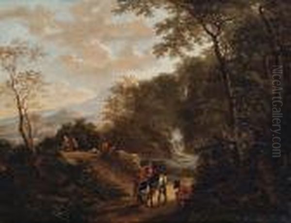 Travellers In A Classical Landscape Oil Painting by Jan Both