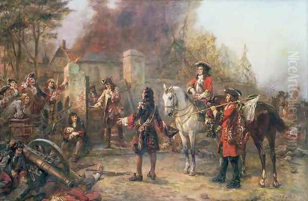 The Garrison of the Village Had At Last Surrendered to Lord Oaksey Oil Painting by Robert Alexander Hillingford