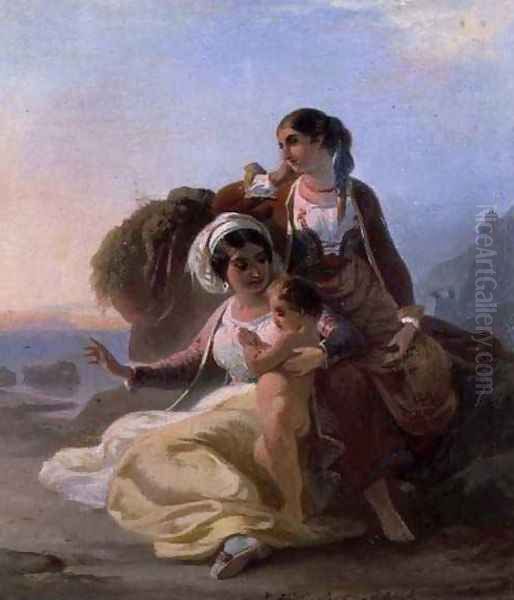 Italian Family on a Beach Oil Painting by Robert Alexander Hillingford