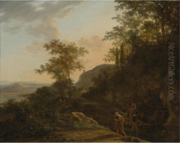 Italianate Landscape With A Mountain Path And Ford Oil Painting by Jan Both