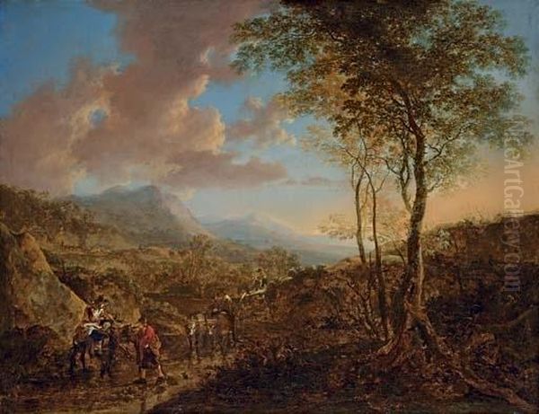 An Italianate Landscape With Peasants On A Path Oil Painting by Jan Both