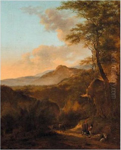 Travellers In An Italianate Landscape Oil Painting by Jan Both