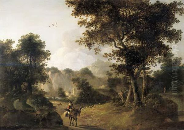 A Muleteer On A Track In An Italianate Landscape Oil Painting by Jan Both