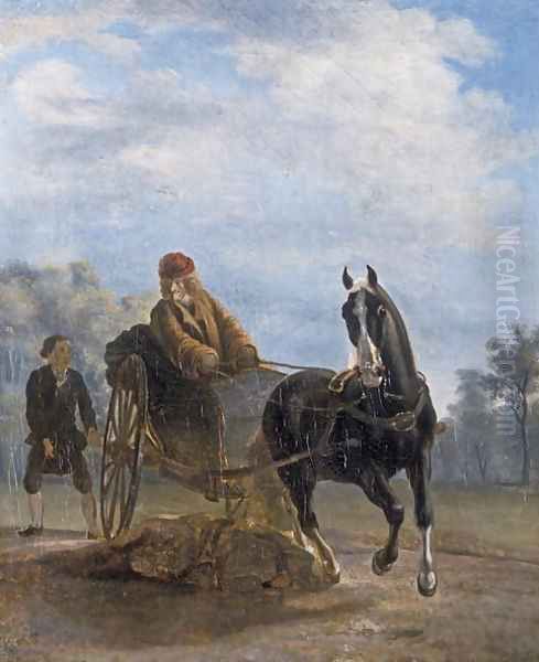 Voltaire in a cabriolet at Ferney Oil Painting by Jean Huber