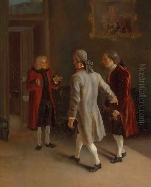 Voltaire Welcoming his Guests Oil Painting by Jean Huber