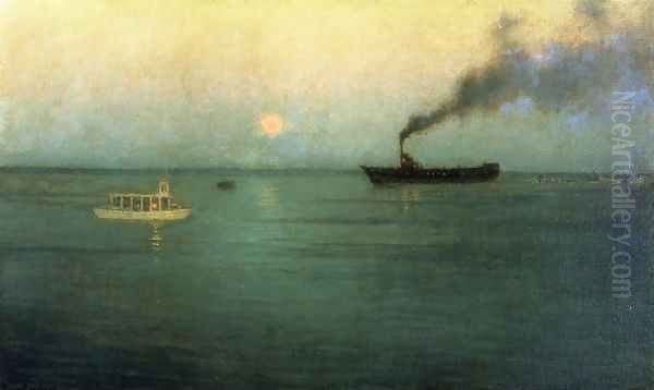 Rosy Moon off Charles Harbor Oil Painting by Lowell Harrison