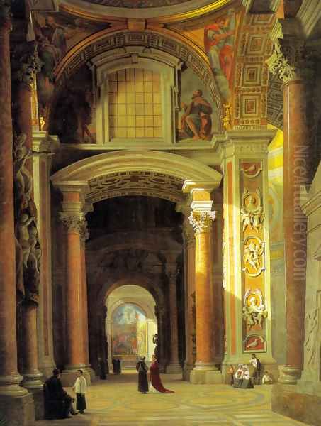 Interior of St. Peters, Rome Oil Painting by Heinrich Hansen