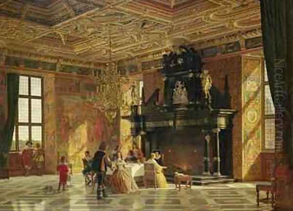 Knights Hall Palace of Fredericksborg nr Copenhagen Oil Painting by Heinrich Hansen