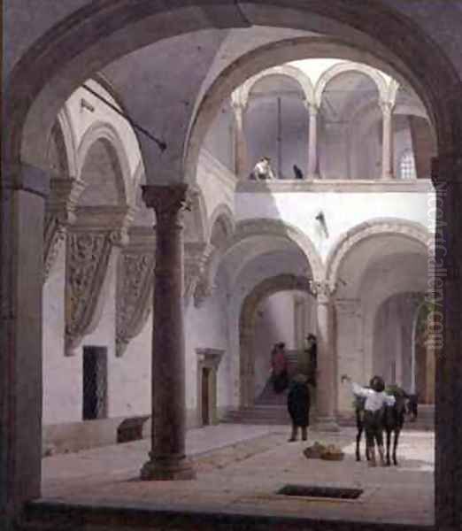 Courtyard of the Palazzo Fava Bologna Oil Painting by Heinrich Hansen