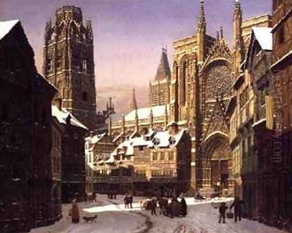 Dutch Cathedral Town Oil Painting by Heinrich Hansen