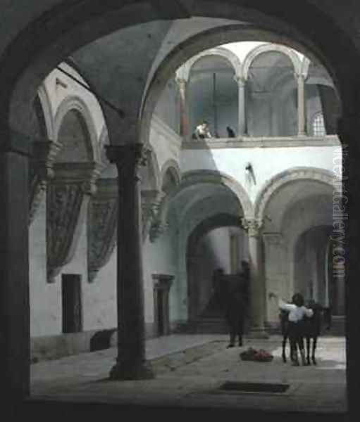 Courtyard of the Palazzo Fava Bologna 2 Oil Painting by Heinrich Hansen