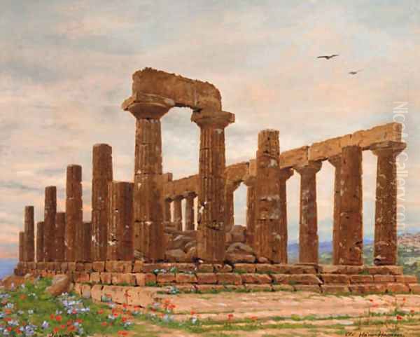 The Temple of Juno, Agrigento, Sicily Oil Painting by Heinrich Hansen