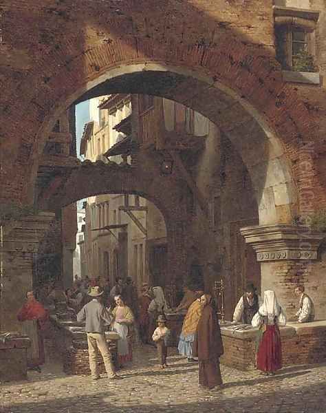 The fish market, Rome Oil Painting by Heinrich Hansen