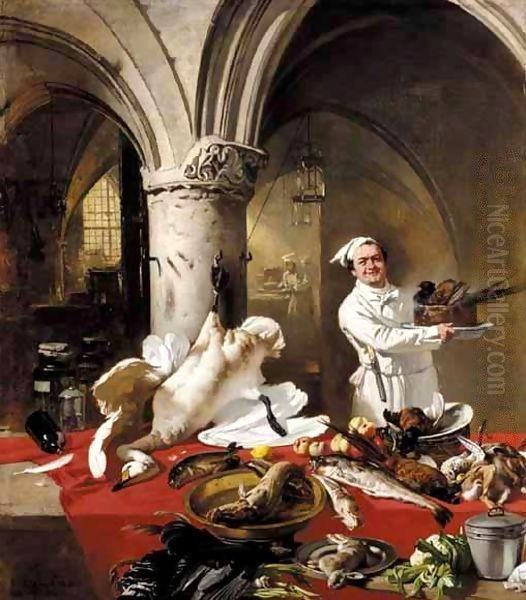 Les Preparatifs Du Festin Oil Painting by Charles Hoguet