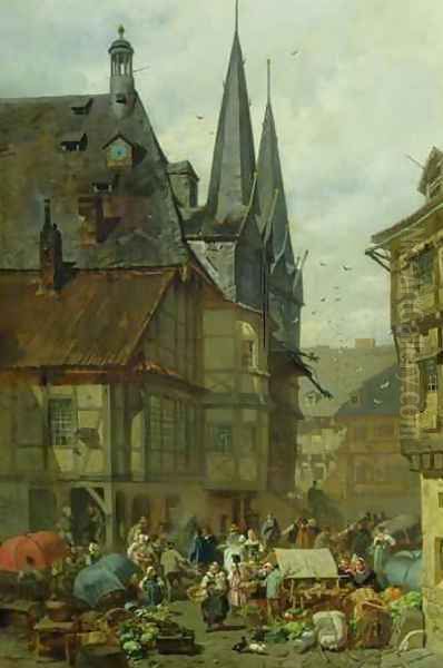 The Marketplace in Wernigerode Oil Painting by Charles Hoguet