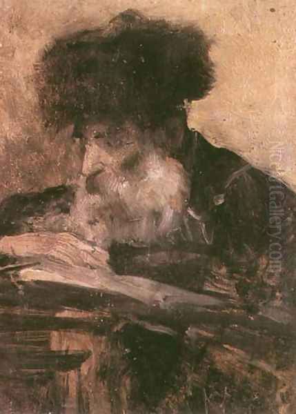 Jew Wearing a Fox Hat Oil Painting by Samuel Hirszenberg