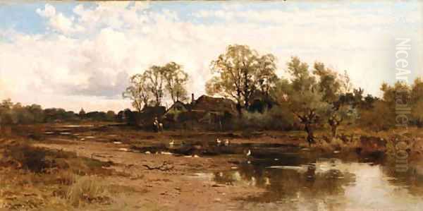 Farmhouse by the lake Oil Painting by John Horace Hooper