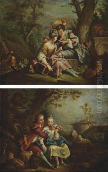 A Wooded Landscape Oil Painting by Francois Boucher