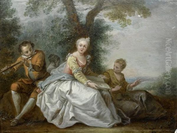 Music-making In The Open Air Oil Painting by Francois Boucher