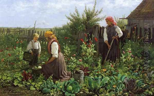 Tending the Garden I Oil Painting by Johann (John) J. Hammer