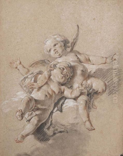 Deux Amours Dans Les Nuees Oil Painting by Francois Boucher