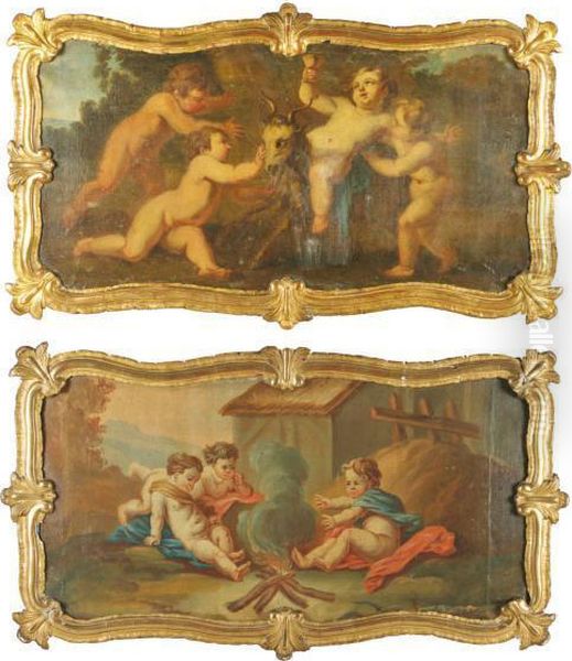 Putti Pres D'un Feu De Camp Oil Painting by Francois Boucher