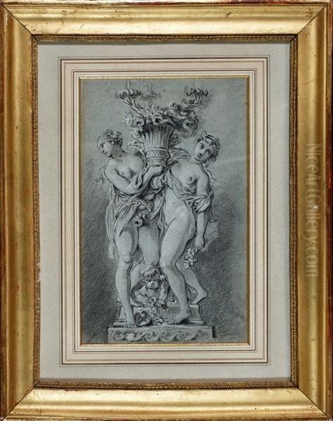 Deux Femmes Tenant Une Corbeille De Fleurs. Oil Painting by Francois Boucher