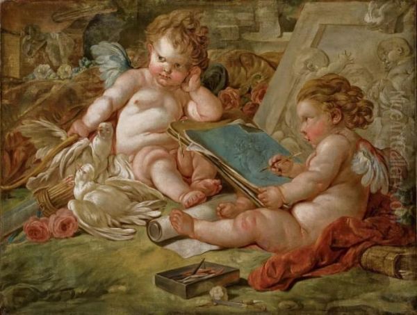 Deux Putti Oil Painting by Francois Boucher