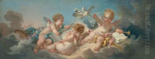 Putti Making Music Oil Painting by Francois Boucher