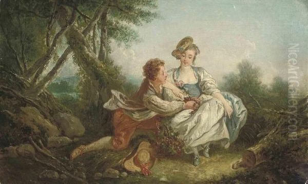 A Shepherd And Shepherdess In A Landscape Oil Painting by Francois Boucher