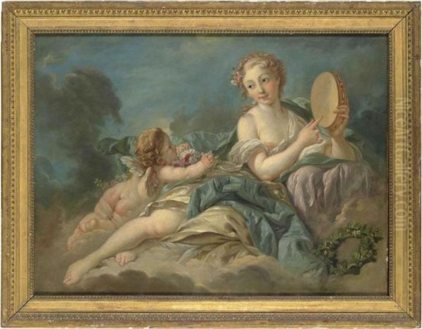 Venus And Amor Oil Painting by Francois Boucher