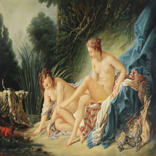 Diana Efter Badet Oil Painting by Francois Boucher