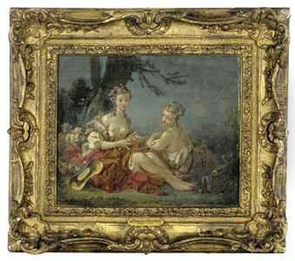 A Pair Of Shepherdesses In A Bucolic Setting 
Oil On Canvas Oil Painting by Francois Boucher