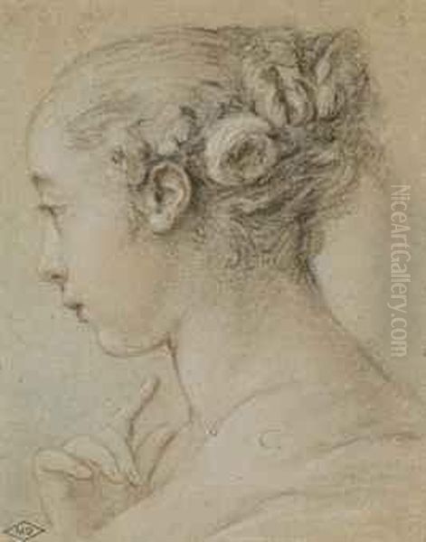 Tete De Femme, De Profil Vers La Gauche Oil Painting by Francois Boucher