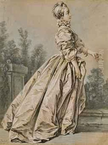 Femme Dans Un Parc Tournee Vers La Droite, Autrefois Dite 'madame De Pompadour' Oil Painting by Francois Boucher