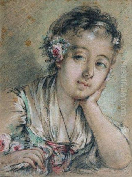 Portrait De Jeune Femme Oil Painting by Francois Boucher