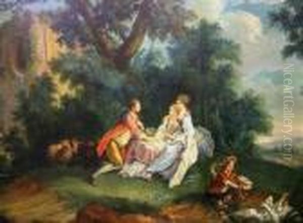 Courting Figures By A Woodland Ruin Oil Painting by Francois Boucher