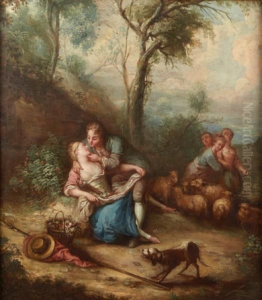 A Shepherd And His Lover In A Woodland Clearing Oil Painting by Francois Boucher