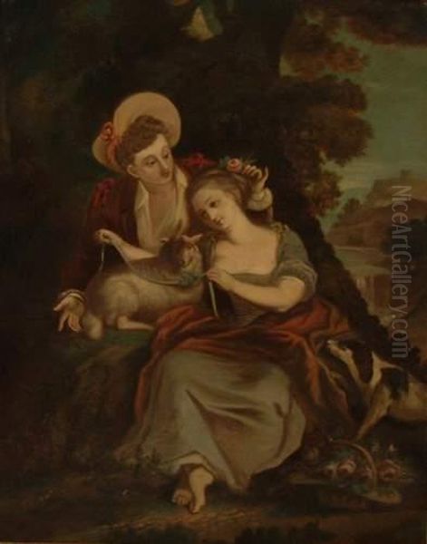 Couple Et Agneau Pres De La Cascade Oil Painting by Francois Boucher