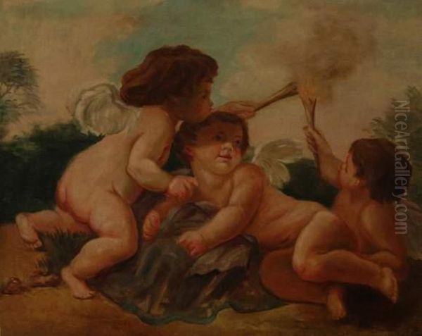 Putti Allumant Le Feu Oil Painting by Francois Boucher