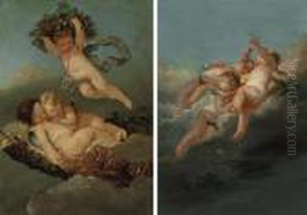 Putti Disporting Oil Painting by Francois Boucher